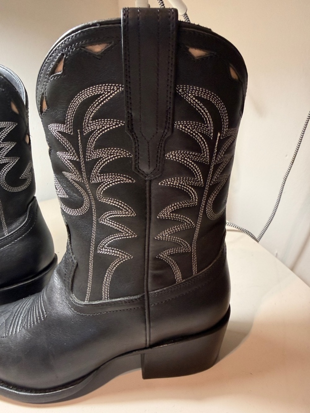 Tecovas Black Western high Ankle Boots with White Stitching - Picture 5 of 6